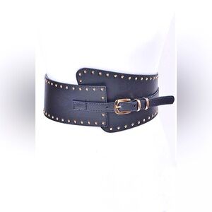 Black & Gold Vegan Leather Elastic Waist Corset Statement Belt